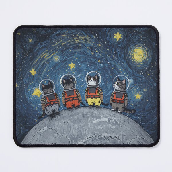 Item preview, Four Space Cats on the Moon in Moonlit Starry Night designed and sold by EschatonGarden.
