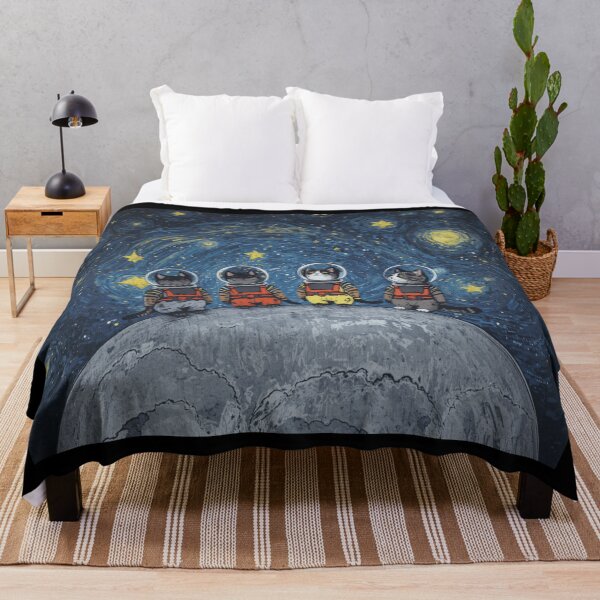 Item preview, Four Space Cats on the Moon in Moonlit Starry Night designed and sold by EschatonGarden.