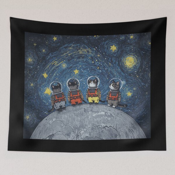 Item preview, Four Space Cats on the Moon in Moonlit Starry Night designed and sold by EschatonGarden.