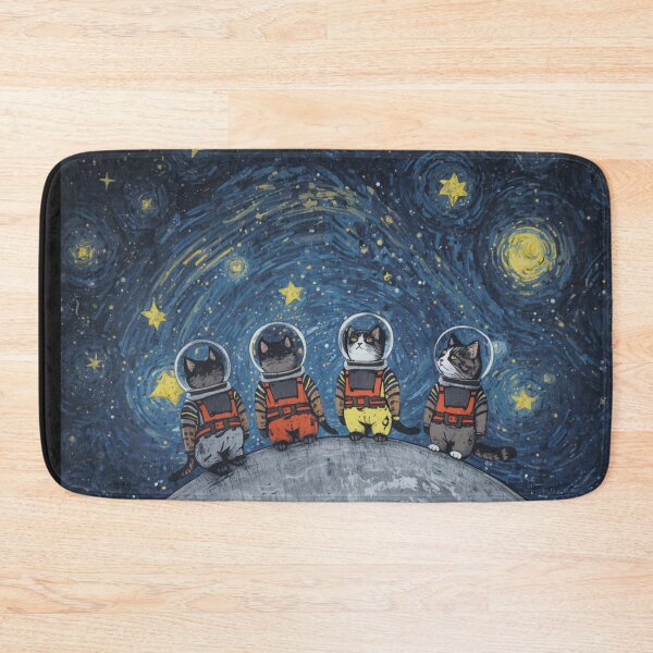 Item preview, Four Space Cats on the Moon in Moonlit Starry Night designed and sold by EschatonGarden.