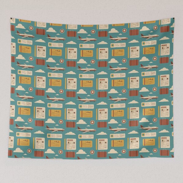 Item preview, Mid Century Airline Travel Pattern – Retro Aviation Seamless Design designed and sold by Tamas Das.