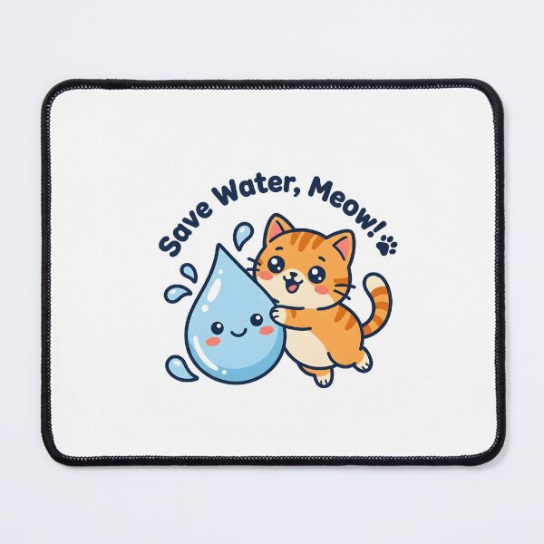 Item preview, Save Water Meow Cute Kawaii Cat Illustration designed and sold by Nuvoro Eco Awareness.
