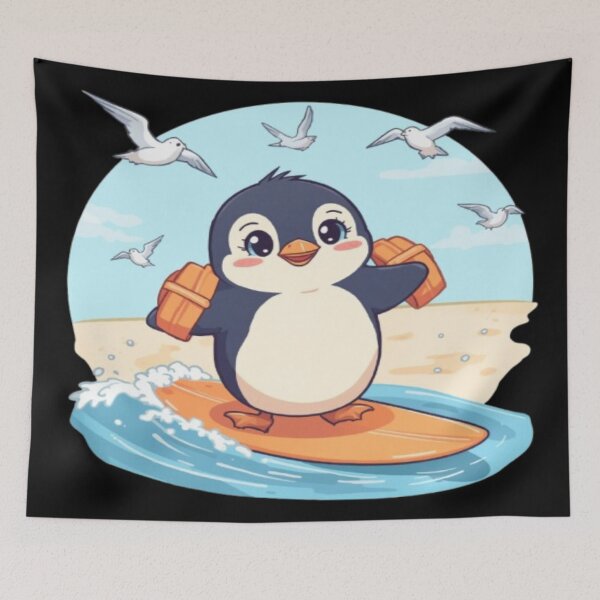 Item preview, Cute Penguin Surfing Kawaii designed and sold by DailySparks.