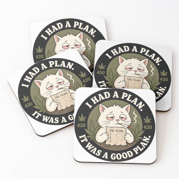 Item preview, Funny Stoner Cat Sticker – I Had a Plan It Was a Good Plan – 420 Weed Humor Circle Sticker designed and sold by WAUZ.