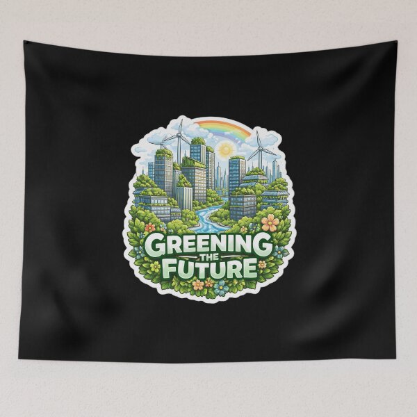 Item preview, Greening the Future Eco City Renewable Energy Nature Sticker designed and sold by FestivityFinds.