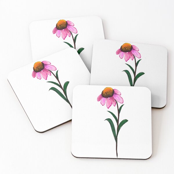 Item preview, Flowers of Summer Single Echinacea flower painting - bouquet of pink blooms with green leaves and stem Botanical Garden Gardener Gardening daisies  designed and sold by Artonmytee.