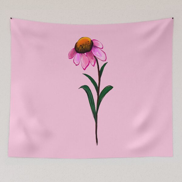 Item preview, Flowers of Summer Single Echinacea flower painting - bouquet of pink blooms with green leaves and stem Botanical Garden Gardener Gardening daisies  designed and sold by Artonmytee.