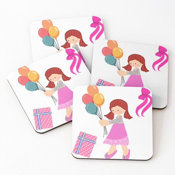 Item preview, Happy Birthday Girl Holding Balloons with Gift designed and sold by MigWhimsy.