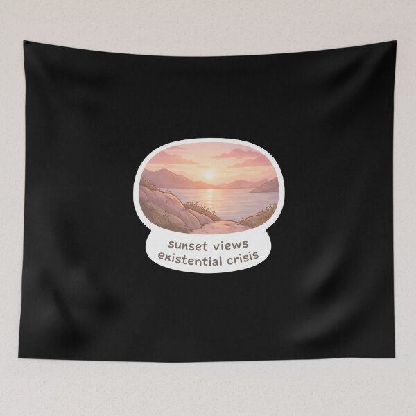 Item preview, Sunset Views Existential Crisis Aesthetic Nature Sticker Dark Humor designed and sold by FestivityFinds.