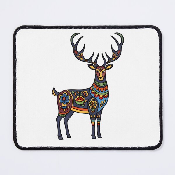 Item preview, A dark blue deer is depicted with intricate colorful floral patterns covering its body and antlers. designed and sold by ARTSIT-SHOP.