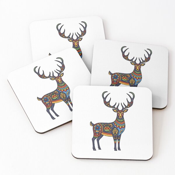 Item preview, A dark blue deer is depicted with intricate colorful floral patterns covering its body and antlers. designed and sold by ARTSIT-SHOP.
