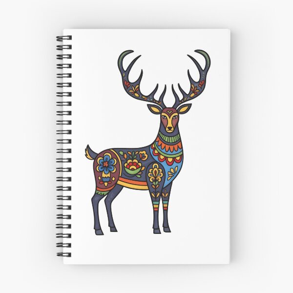 Item preview, A dark blue deer is depicted with intricate colorful floral patterns covering its body and antlers. designed and sold by ARTSIT-SHOP.