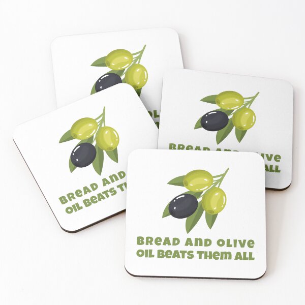 Item preview, Olive Branch Illustration with Bread and Olive Oil Quote – Mediterranean Food Art designed and sold by WordPlayStudio.