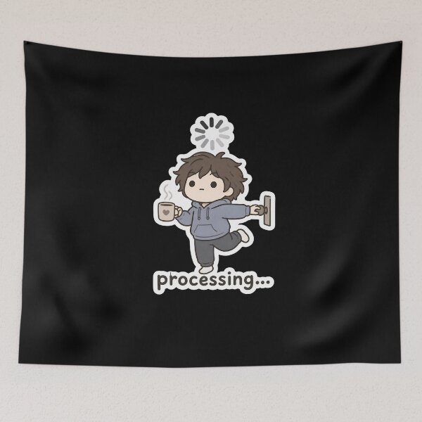 Item preview, Processing… Funny Overthinking Loading Brain Coffee Cartoon Sticker designed and sold by FestivityFinds.