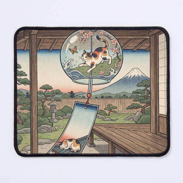Item preview, Cat Wind Chime in a Japanese Garden — Neko Furin Teien Zu | Japanese Ukiyo-e Cat Art designed and sold by Ukiyo Neko Hyakkei - Cats of the Floating World-.