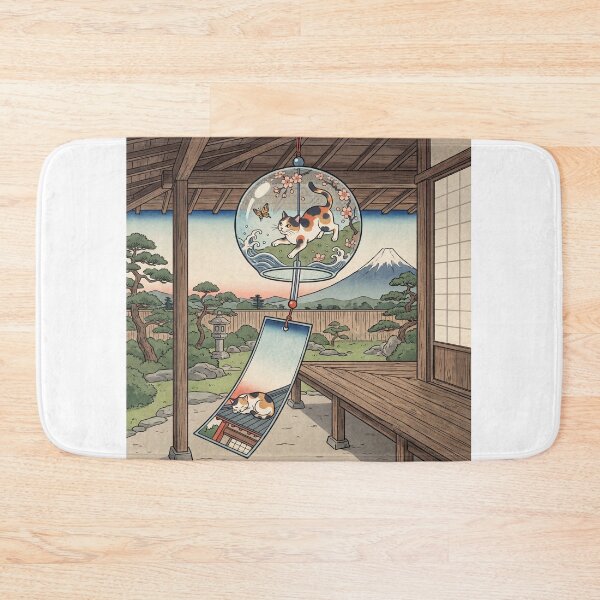 Item preview, Cat Wind Chime in a Japanese Garden — Neko Furin Teien Zu | Japanese Ukiyo-e Cat Art designed and sold by Ukiyo Neko Hyakkei - Cats of the Floating World-.