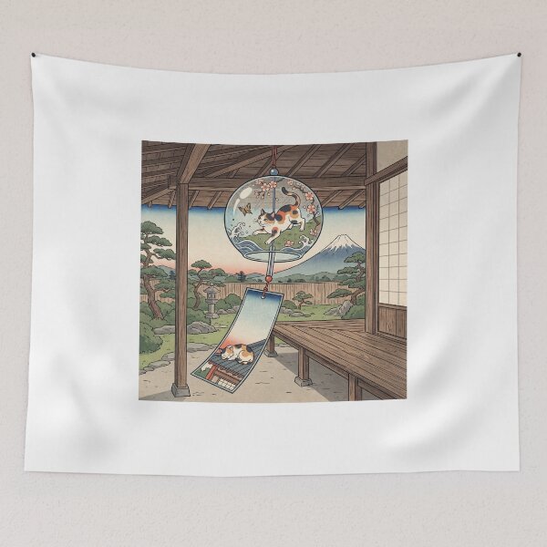 Item preview, Cat Wind Chime in a Japanese Garden — Neko Furin Teien Zu | Japanese Ukiyo-e Cat Art designed and sold by Ukiyo Neko Hyakkei - Cats of the Floating World-.