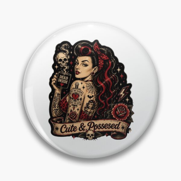 Item preview, Cute & Possessed Pin-Up Gothic Rockabilly Tattoo Girl Dark Humor Design designed and sold by Rebel Femme Studio.