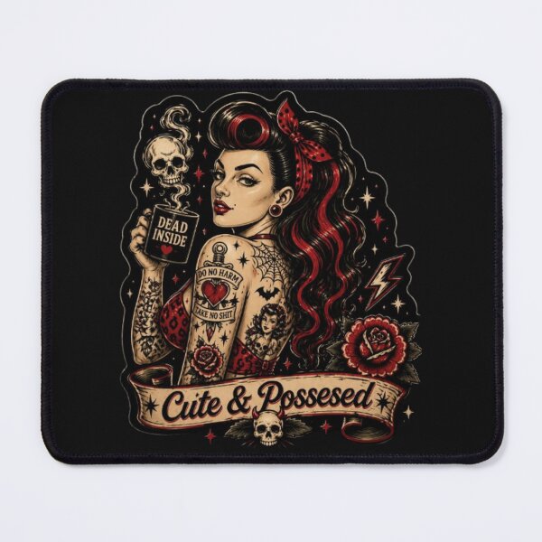 Item preview, Cute & Possessed Pin-Up Gothic Rockabilly Tattoo Girl Dark Humor Design designed and sold by Rebel Femme Studio.