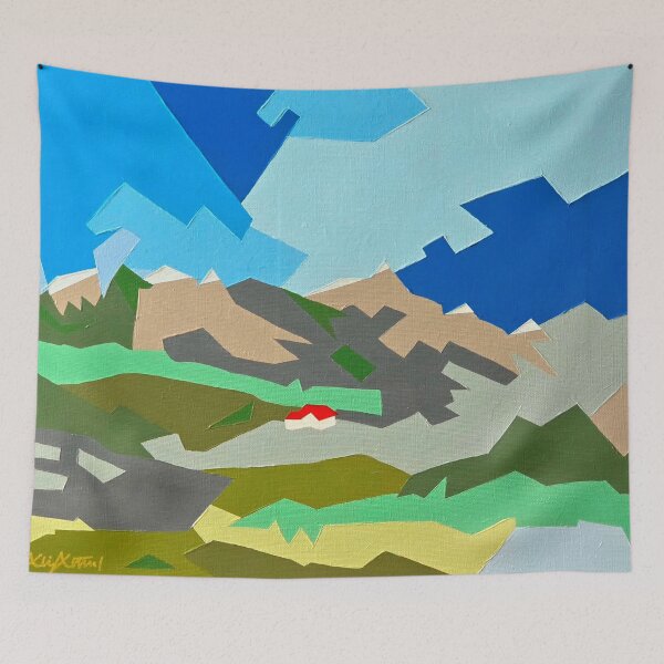 Item preview, Lone Cabin in the Mountains - Geometric Abstract Landscape designed and sold by AliAltinelArt.