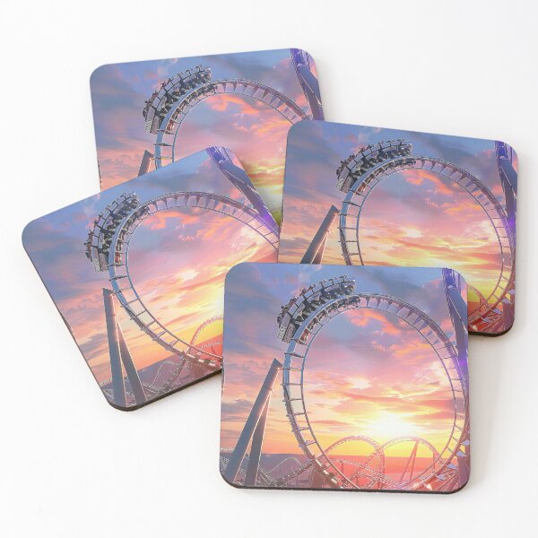 Item preview, image of a theme park showcasing towering chrome roller coasters. designed and sold by CheerForGoods.