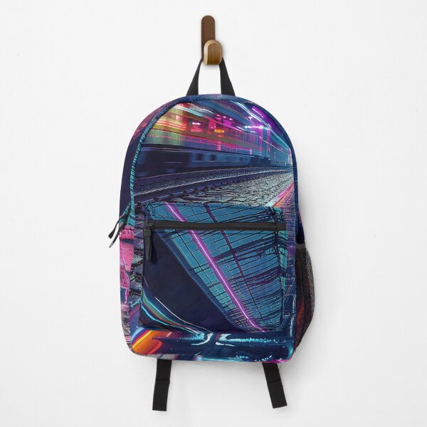 Item preview, an empty train station at night, bathed in mesmerizing neon lights and shadows. designed and sold by CheerForGoods.