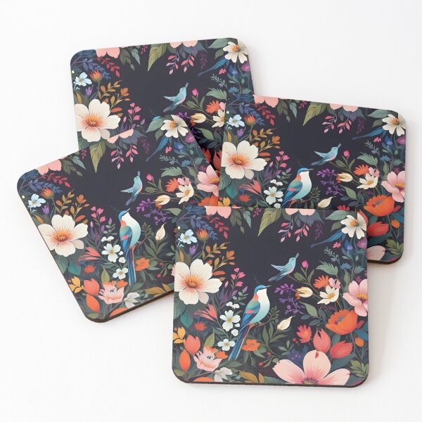 Item preview,   Flower Market -Tropical  flowers and birds with a dark background designed and sold by RekhaArtGalaxy.