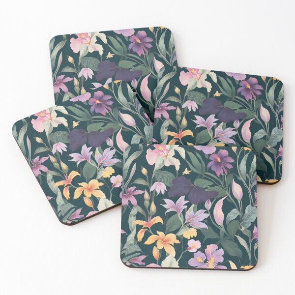 Item preview,   Flower Market -Tropical Stargazer Lily flowers and leaves against a dark background designed and sold by RekhaArtGalaxy.