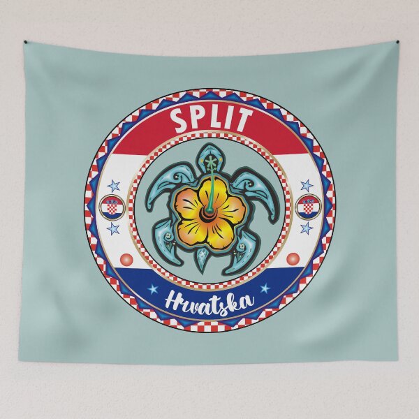 Item preview, Split Hrvatska Croatia sea turtle hibiscus flag designed and sold by studioss76.