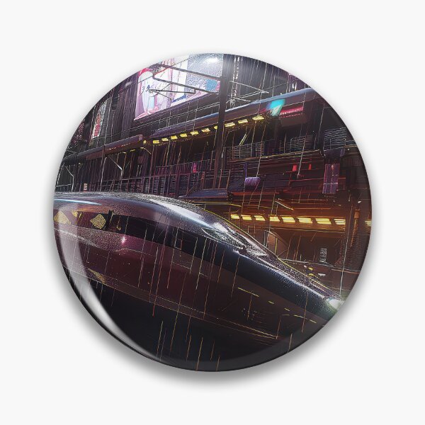 Item preview, futuristic train speeding through a bustling cityscape at night. designed and sold by CheerForGoods.