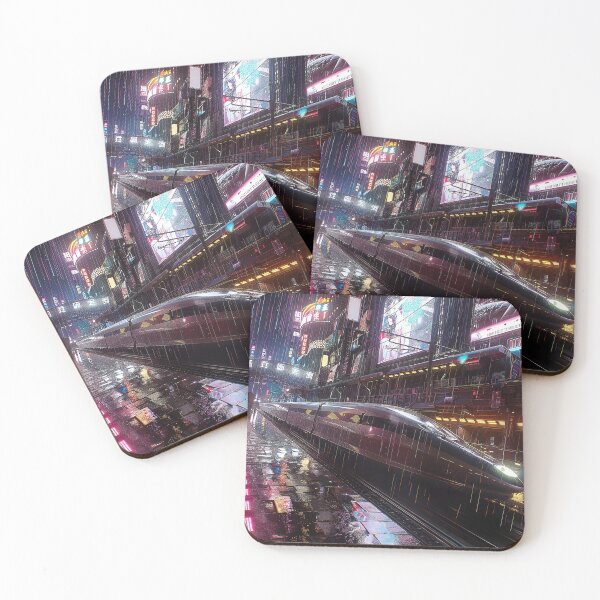 Item preview, futuristic train speeding through a bustling cityscape at night. designed and sold by CheerForGoods.