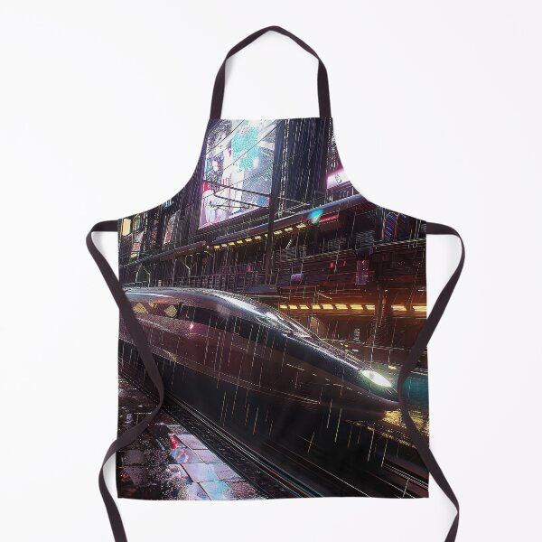 Item preview, futuristic train speeding through a bustling cityscape at night. designed and sold by CheerForGoods.