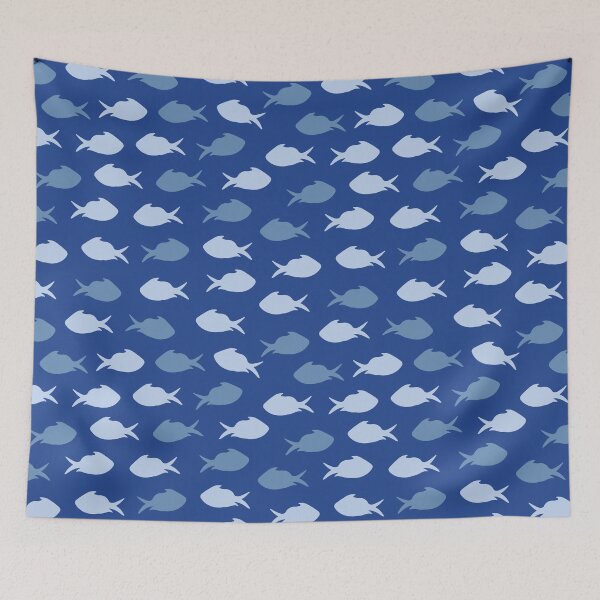 Item preview, Nautical Blue Fish Silhouette Underwater Pattern  designed and sold by MyTutina.