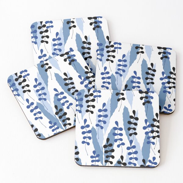 Item preview, Modern Blue and Black Vertical Leaf Silhouette Pattern designed and sold by MyTutina.