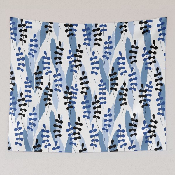 Item preview, Modern Blue and Black Vertical Leaf Silhouette Pattern designed and sold by MyTutina.