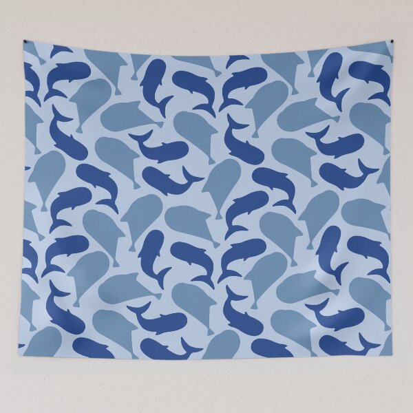 Item preview, Blue Whale Silhouette Nautical Marine Life Pattern designed and sold by MyTutina.