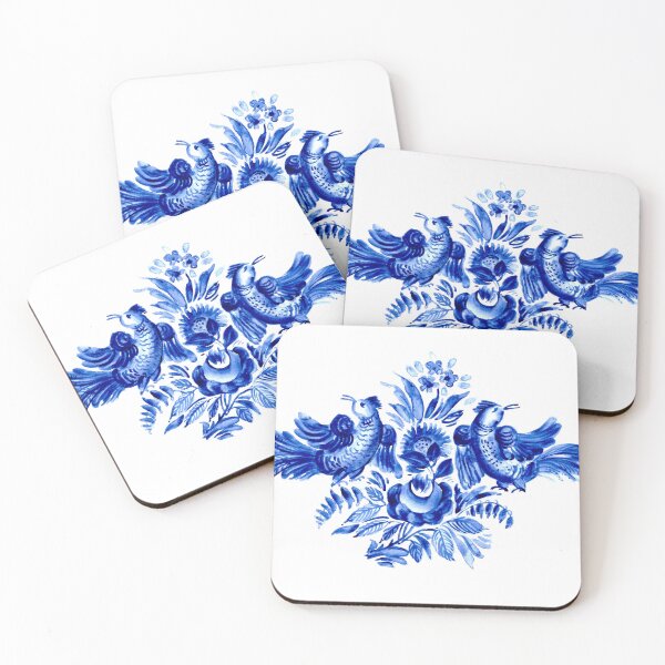 Item preview, Blue floral decor with birds designed and sold by bokasin.