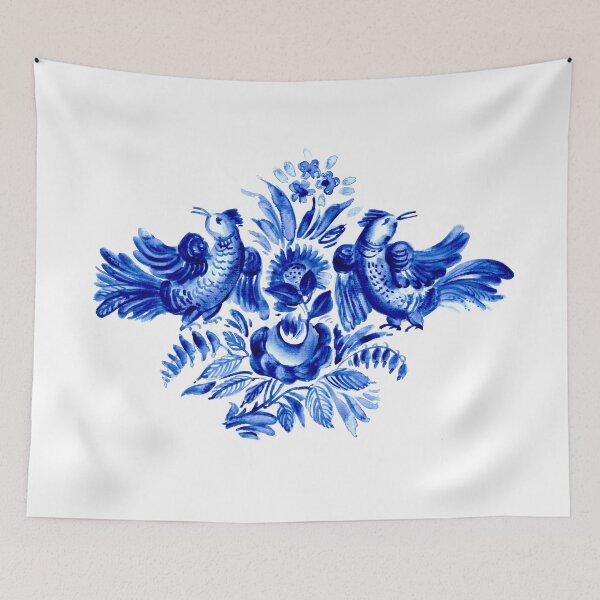 Item preview, Blue floral decor with birds designed and sold by bokasin.