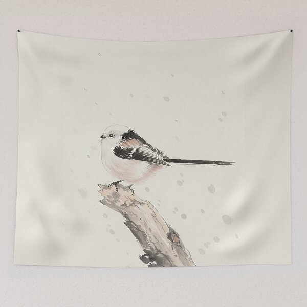 Item preview, Minimal Zen Long Tailed Tit Traditional Ink Wash Bird Art designed and sold by JWSmile.