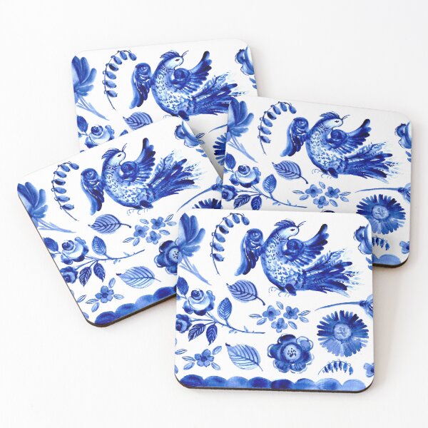 Item preview, Blue floral decor with bird designed and sold by bokasin.