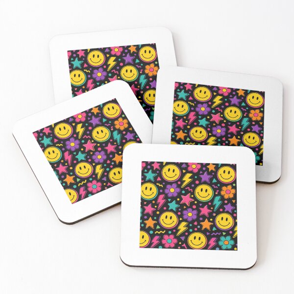 Item preview, Retro Smiley face pattern | Colourful 90s Tee designed and sold by TheGiggleGrid.