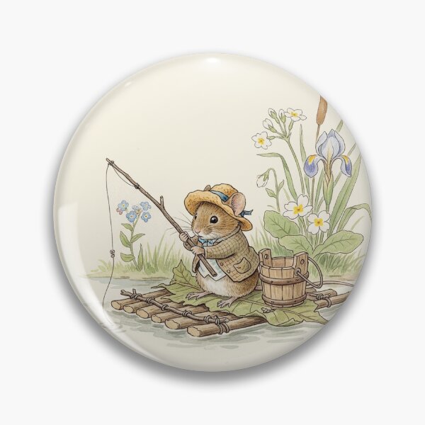 Item preview, Whimsical Mouse Fishing on a Leaf Raft Watercolor designed and sold by Pasteltone.