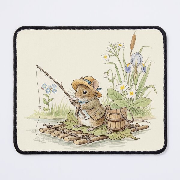 Item preview, Whimsical Mouse Fishing on a Leaf Raft Watercolor designed and sold by Pasteltone.