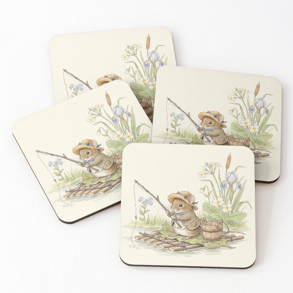 Item preview, Whimsical Mouse Fishing on a Leaf Raft Watercolor designed and sold by Pasteltone.