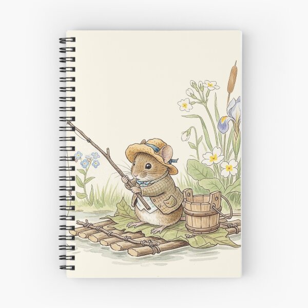 Item preview, Whimsical Mouse Fishing on a Leaf Raft Watercolor designed and sold by Pasteltone.