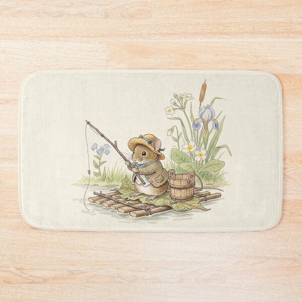 Item preview, Whimsical Mouse Fishing on a Leaf Raft Watercolor designed and sold by Pasteltone.