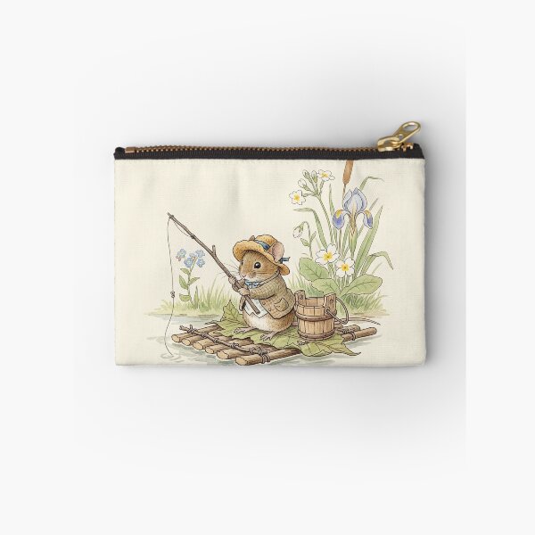 Item preview, Whimsical Mouse Fishing on a Leaf Raft Watercolor designed and sold by Pasteltone.