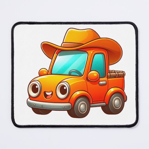 Item preview, A cute orange car in cartoon style, smiling, on a white background with a hat designed and sold by SoftMuse Designs.