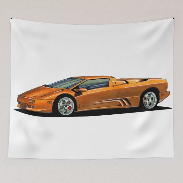 Item preview, Exclusive drawing 90s mid-engine hyper car manufactured by Italian yellow Diablo V12 Roadster designed and sold by Cars23.