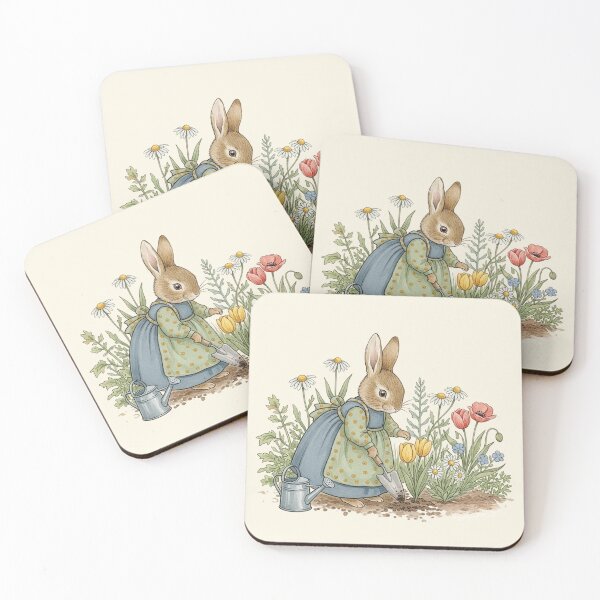 Item preview, Vintage Bunny Rabbit Gardening in the Flower Bed designed and sold by Pasteltone.